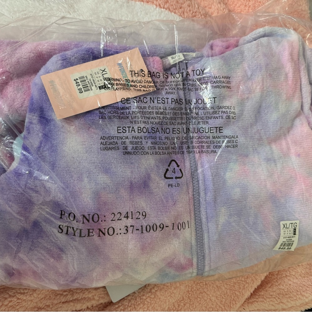 Funzietime Purple Tie-Dye like Sleepwear Onesie pajamas NWT XL